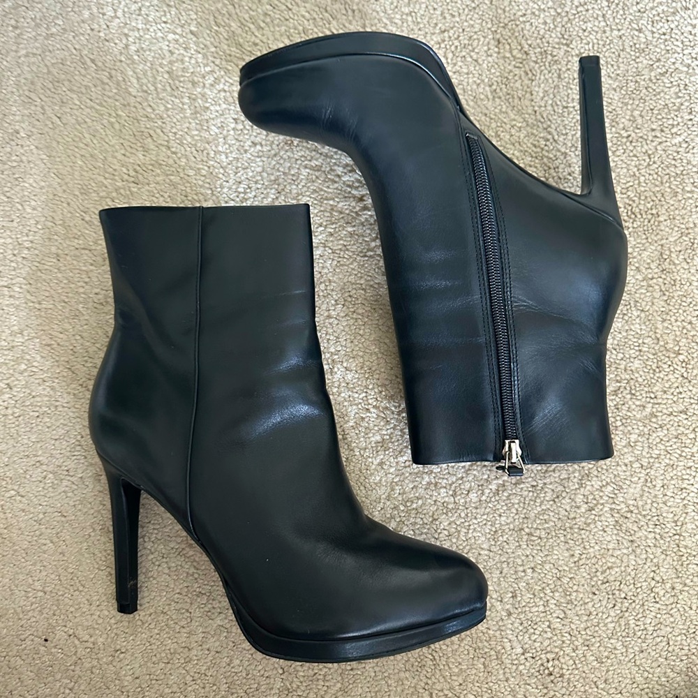 NINE WEST Women’s NWOT quanette Black Leather High Heel Ankle Boots sz 8